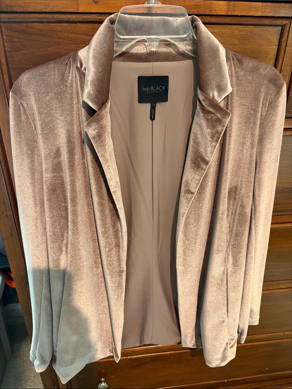 Women's Taupe Velvet Open Blazer Jacket